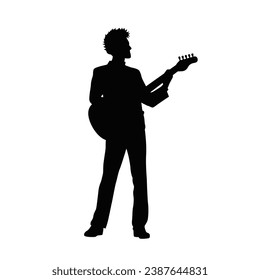 Man playing electric guitar silhouette, male electric guitar player, male musician guitarist on stage silhouette