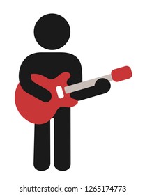 Man is playing the electric guitar - solo rocker , artist and musician play the musical instrument. Siple vector illustration - pictogram.  