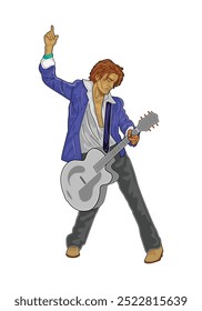 A man playing electric guitar vector illustration, summer event for background design.