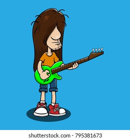 Man playing electrical guitar cartoon vector