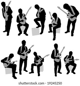 man playing electrical guitar vector set