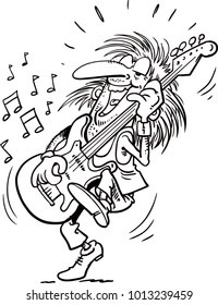 man playing electronic guitar .rocker character design. rock band concept - vector illustration