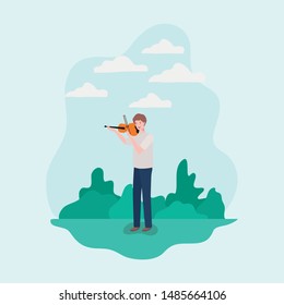 man playing fiddle instrument character