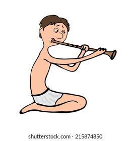 hombre tocando la flauta, ilustración vectorial sobre fondo blanco