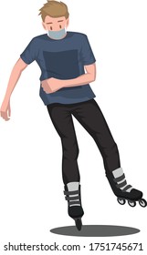 A man playing freestyle roller skate while using medical mask