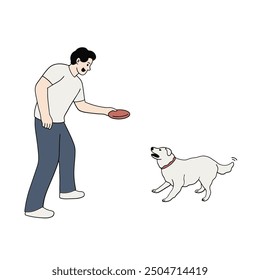 Man playing frisbee with dog