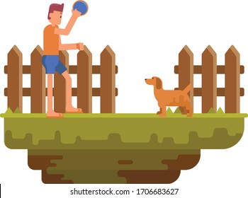 A Man Playing Frisbee With His Dog On Yard