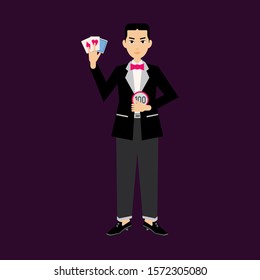 man playing gambling cards isolated design on dark background.