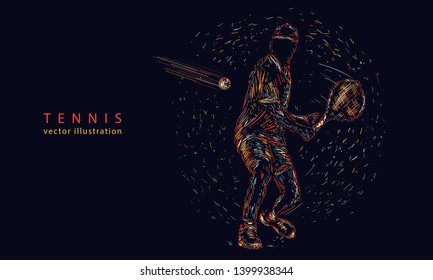 Man playing game of tennis on a court. Sport background