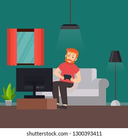 man playing game, vector illustration
