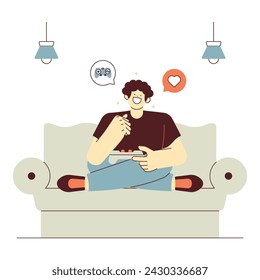 Hombre jugando juegos con pensamientos felices Ilustración