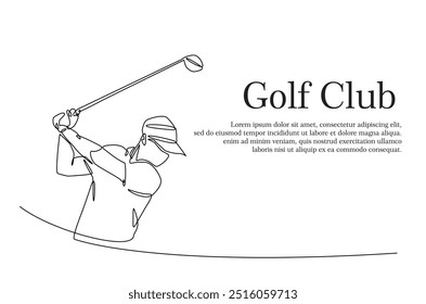 Mann, der Golf spielt, durchgehende einzeilige Zeichnung. professioneller Golfer schwingt den Stick in Single-Line-Art-Illustration. Bearbeitbarer Vektor.  