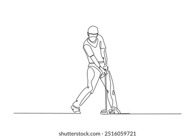 Hombre jugando al golf dibujo continuo de una línea. golfista profesional balanceando el palo en una sola línea ilustración de arte. Vector editable.  