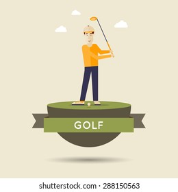 Man playing golf in a flat style.