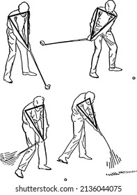 Man Playing Golf Hand Placement Instruction Diagram Illustration Sketch Vector