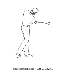 Man playing golf line art illustration, Line art drawing of golfer