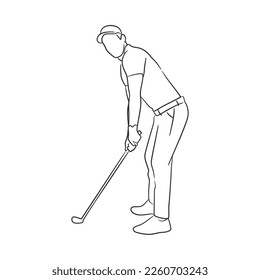 Mann, der Golf spielt, Kunstillustration, Linie Art Zeichnung des Golfers