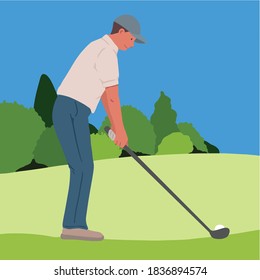 Man playing golf on the field