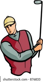 Man playing golf. Pantone Colors. Very clean vectors.