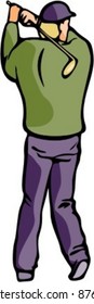 Man playing golf. Pantone Colors. Very clean vectors.