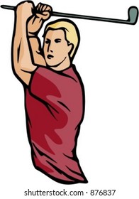 Man playing golf. Pantone Colors. Very clean vectors.