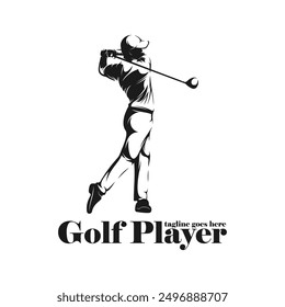 Man playing golf silhouette vector illustration. Professional golf with black and white colour