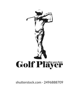 Man playing golf silhouette vector illustration. Professional golf with black and white colour