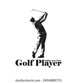 Hombre jugando a la Ilustración vectorial de la silueta del golf. Profesional de golf con color blanco y negro