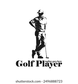 Man playing golf silhouette vector illustration. Professional golf with black and white colour