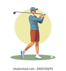 Man playing golf sport flat design vector illustration.