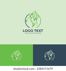 Man playing golf vector logo design template