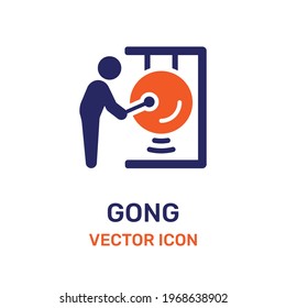 Man playing gong icon. Vector illustration