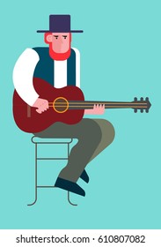 The man is playing the guitar