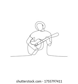 man playing guitar acoustic continuous line one line