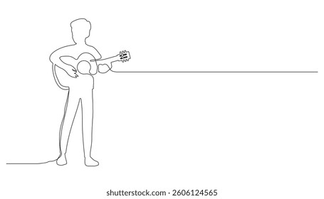 man playing guitar in continuous line style, vector illustration.