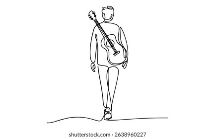a man playing guitar ,cowboy style, line drawing, vector illustration