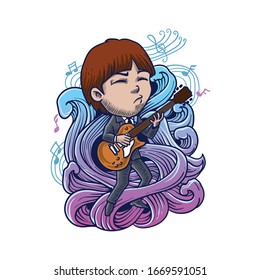 man playing guitar engraving style illustration
