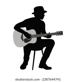 Man playing guitar, man guitarist silhouette vector Illustration