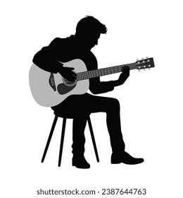 Man playing guitar, man guitarist silhouette vector Illustration