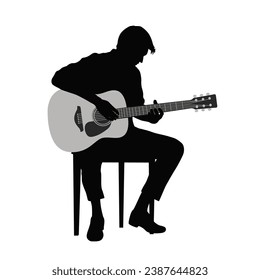 Man playing guitar, man guitarist silhouette vector Illustration