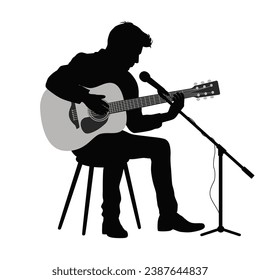 Man playing guitar, man guitarist silhouette vector Illustration