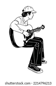 hombre tocando guitarra ilustración de arte dibujado a mano personas estilo de vida