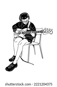 hombre tocando guitarra ilustración de arte dibujado a mano personas estilo de vida