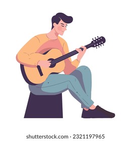 Hombre tocando guitarra y teniendo un icono divertido aislado