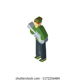 Man playing guitar isometric left top view 3D icon