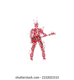 Man playing guitar made of musical notes. Red musical notes guitarist vector illustration design for live concert events, music festivals and shows posters, party flyers