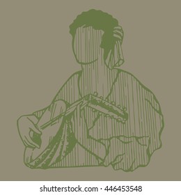 A man playing guitar in medieval style. Outlines.