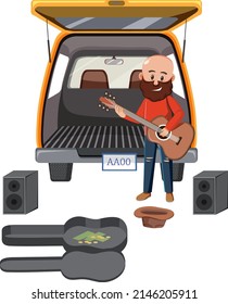Man playing guitar for money illustration