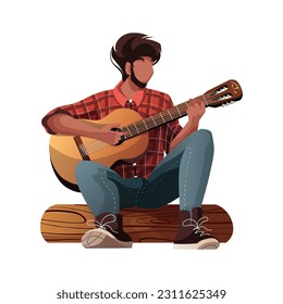 Man playing guitar. Musician, musical instrument, hobby, guitarist, entertainment, leisure concept. Isolated vector illustration for poster, banner.