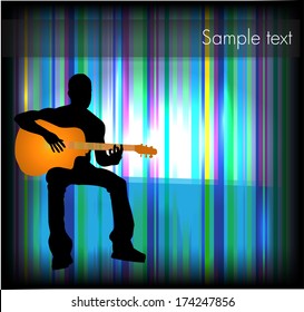 Man playing guitar on Striped Background. EPS10 vector